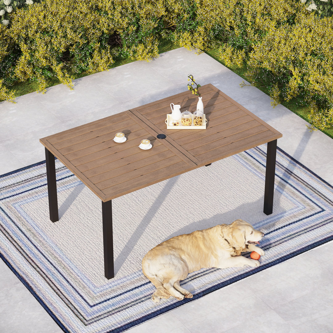 Romik Rectangle Metal Frame Wood-like Patio Dining Table Hokku Designs