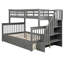 Lit superposé simple au-dessus d'un lit double avec tiroir, garde-corps et rangement Stairway, gris-1796128689