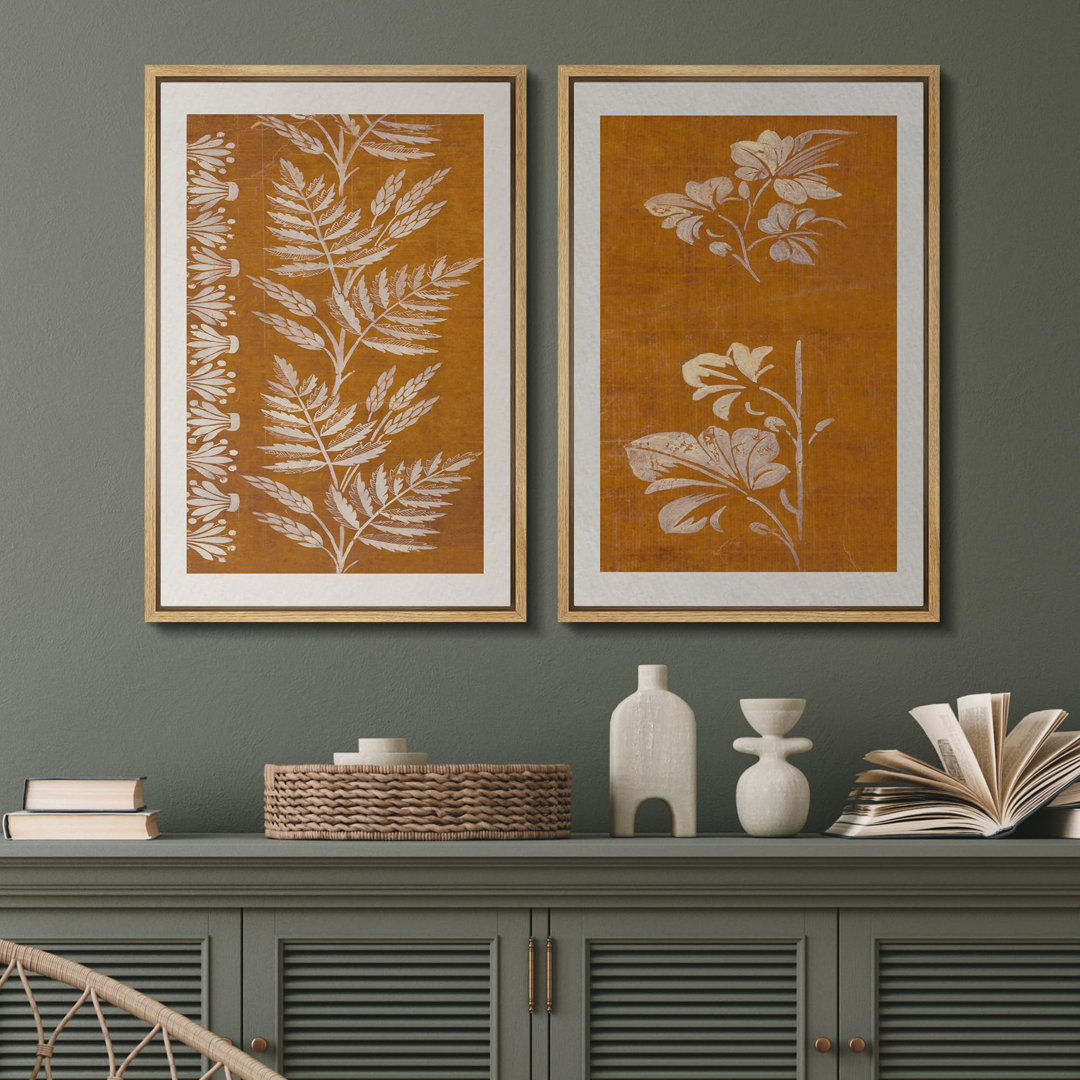 Minimal Botanical "Abstract Floral Plants Silhouette Pictures Framed Canvas Print 2 Pieces Wall Art IDEA4WALL Frame 