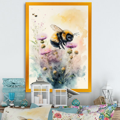 Demitrio " Bee Flying To A Flower Watercolour III " Color Photography Print