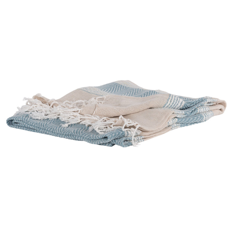 Jeté rayé en coton 50 po x 60 po avec franges Aqua