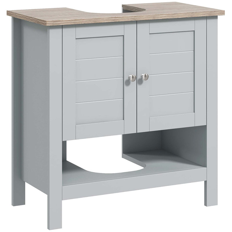 Pedestal Sink Storage Cabinet, Under Sink Cabinet, Bathroom Vanity Cabinet With Adjustable Shelf And Open Bottom Shelf, Gray