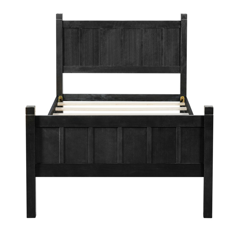 Lit en bois avec tête et pied de lit, lit plateforme pour chambre à coucher, Lit simple, Noir