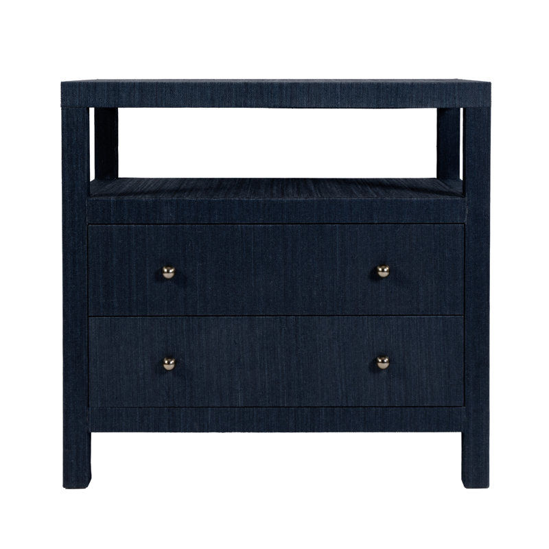 Celine 28 in. W Raffia 2 Drawer Nightstand with Shelf, Blueberry, Blue