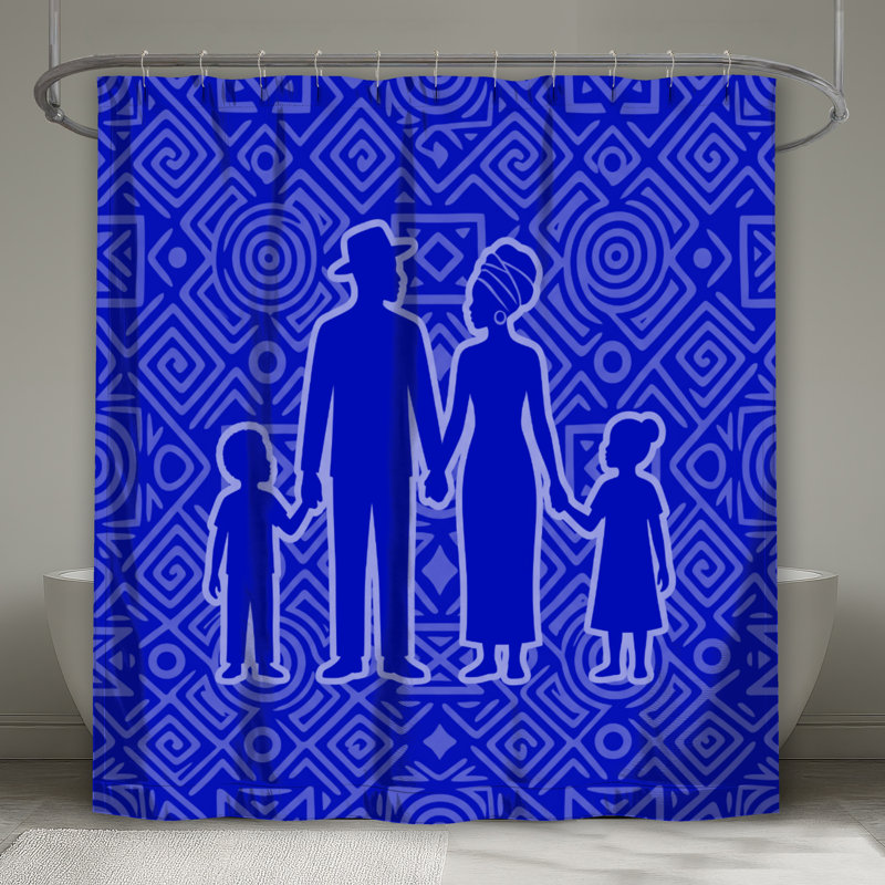 Rideaux de douche silhouette africaine, L 70 po x H 84 po, Bleu moyen