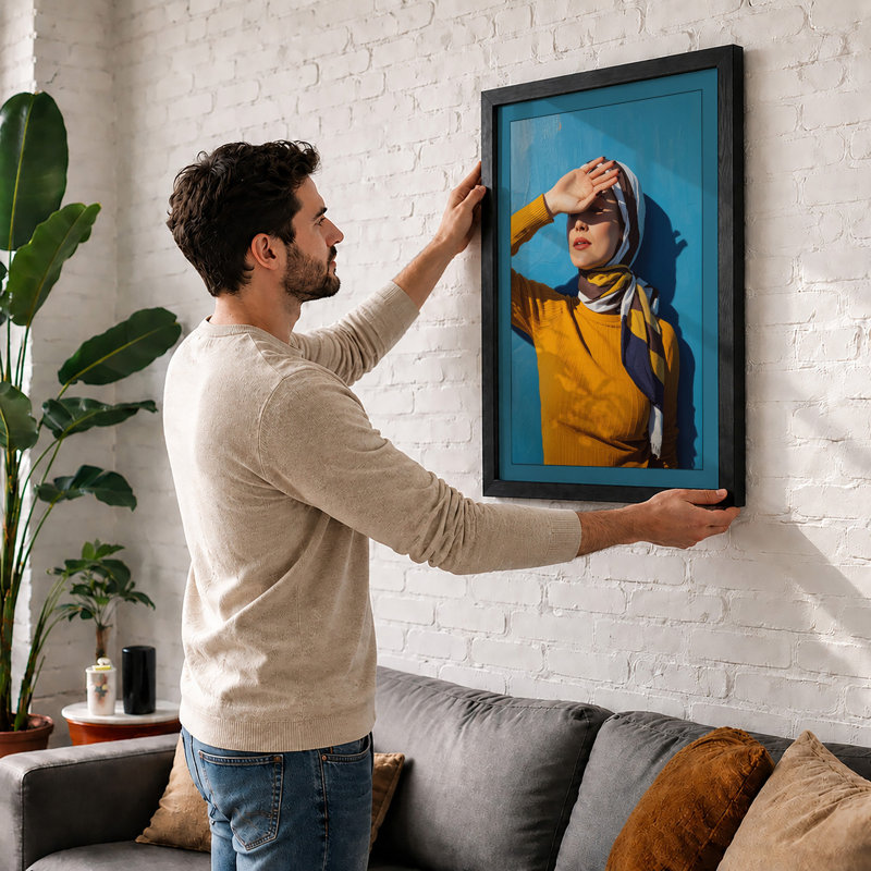Yellow Sweater, Blue Sky Modern - Print, Black, A3 - 42.0 x 29.7 cm