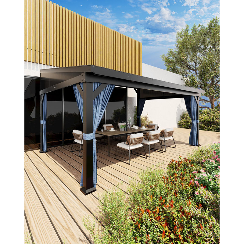 10'x14' Wall-Mounted Lean-To Gazebo with Galvanized Steel Roof, Navy