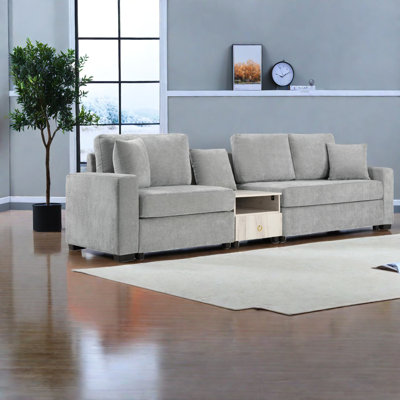 Modern Grey Sofa With Storage, Chenille Upholstered, Perfect For Living Room