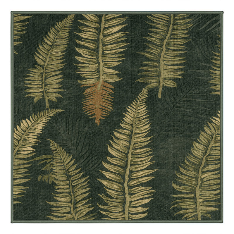 Washable Tree Ferns Hawaiian Area Rug, Square 7'
