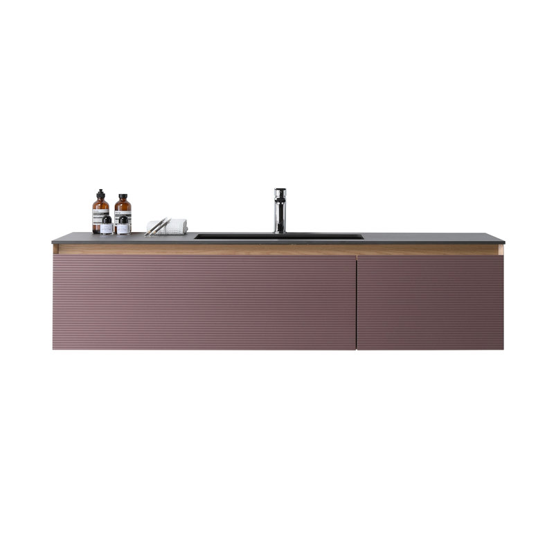 Ensemble de meuble-lavabo simple mural Diella, Caramel
