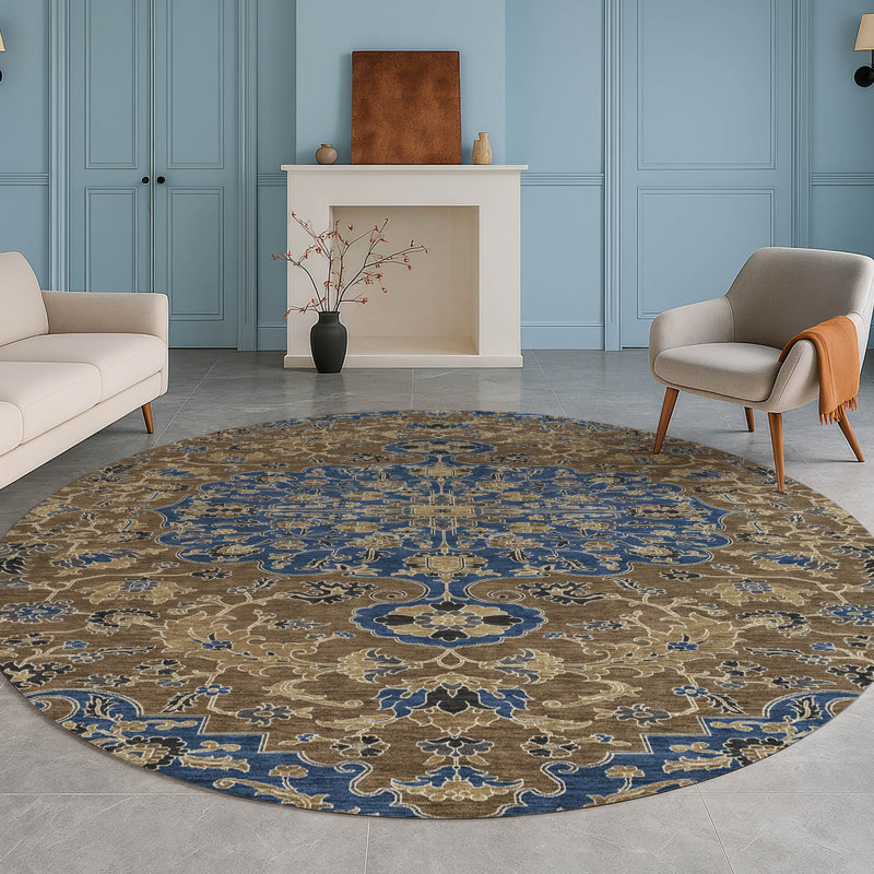 Machine Washable Indoor/Outdoor Chantille ACN2463 Traditional Rug, Navy, 8' Round