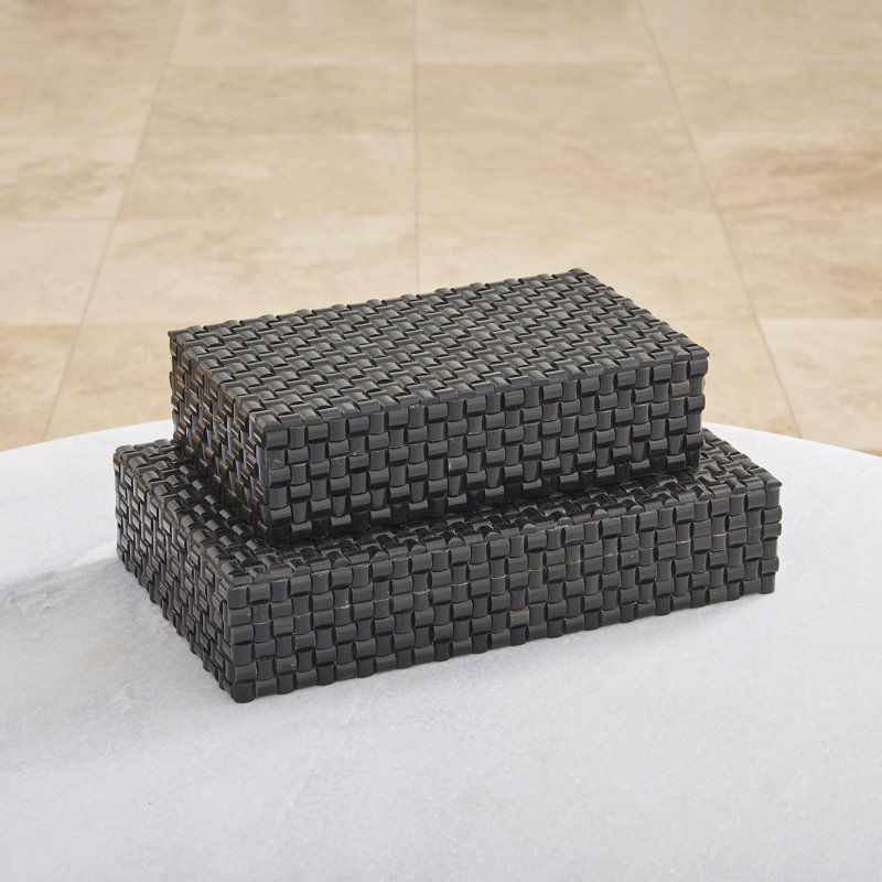 Horn Box Woven Black, 3" H x 7" W x 12" D