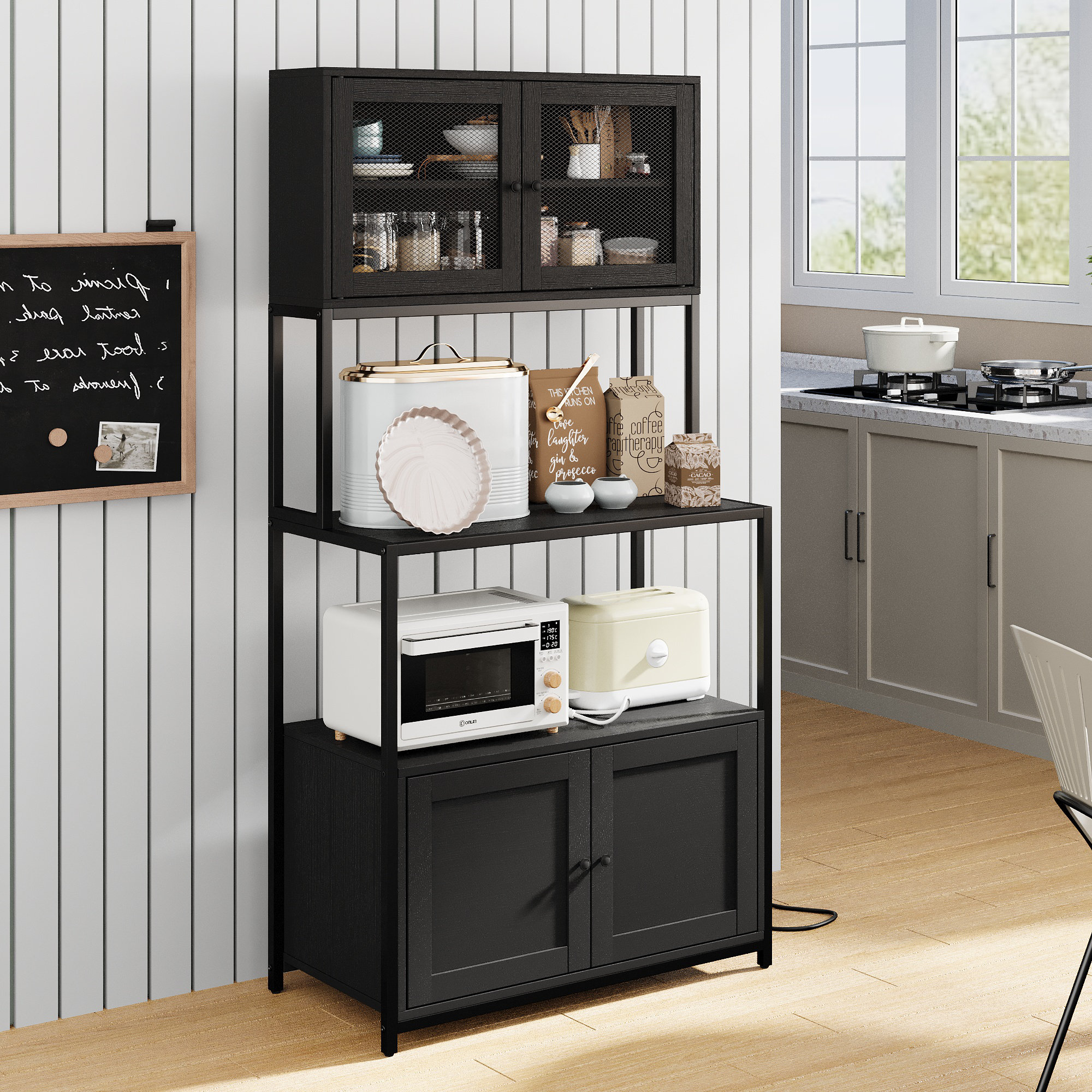 Winston Porter Nyyear 63" Tall Kitchen Pantry with Outlet,Kitchen Hutch,Kitchen Coffee Bar Cabinet with Microwave Shelf | Wayfair