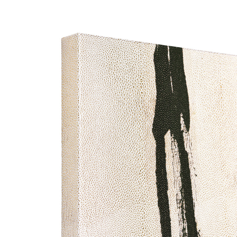 Bold Abstraction Black and White Art on Gold Shagreen Canvas