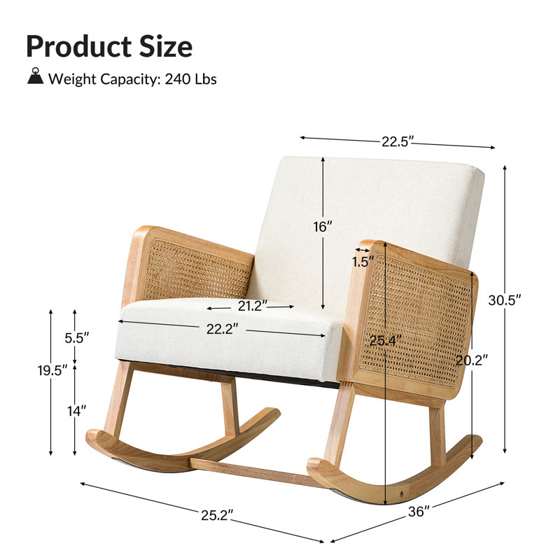 Adena Rocking Chair with Rattan Arms, White Linen