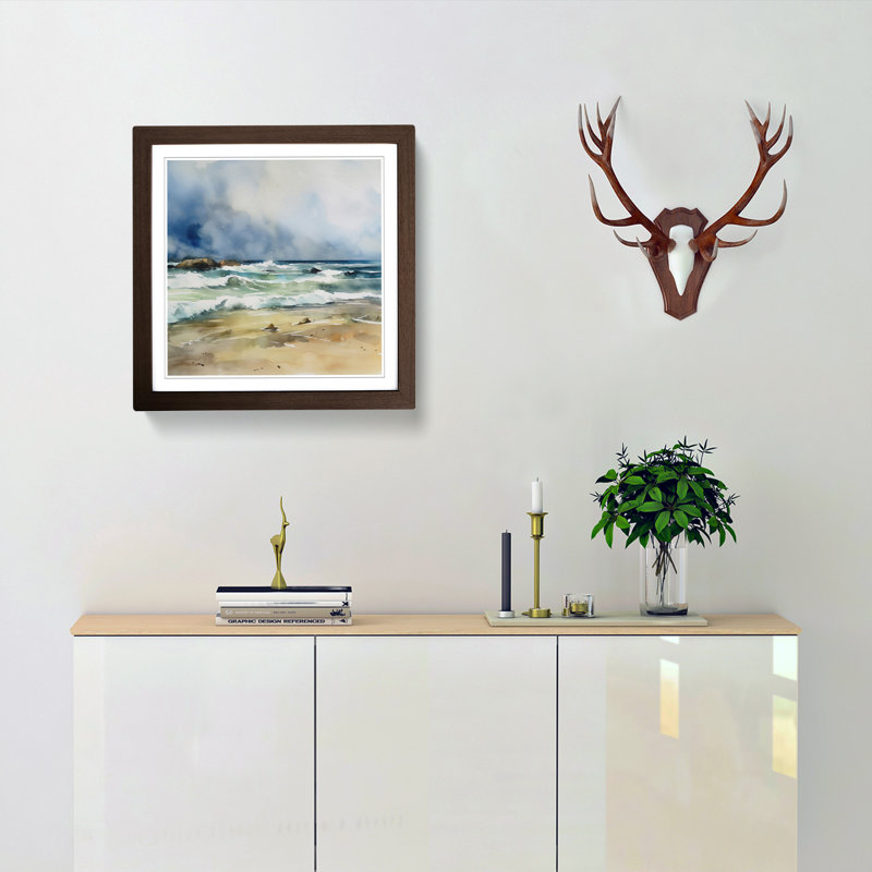 Beach Watercolour No.2 Framed Print, Walnut