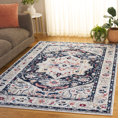 Rectangle Genesee Oriental Machine Woven Jute/Sisal/Polypropylene/Latex Area Rug in Beige/Navy