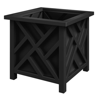 Calista 15.5" Lattice Design Planter Box - 16.5” Tall Square Decorative Outdoor Flower or Plant Pot