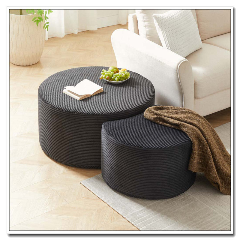 Ensemble de tables basses rembourrées Upholstered, Noir