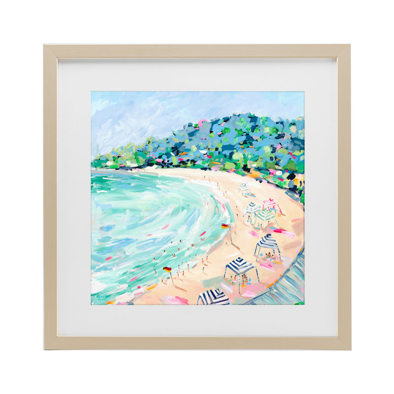 Good Times Noosa Beach Framed Print Under Glass, design by Meredith Howse, Harvest Pine Under Glass Framed, 16" H x 16" W
