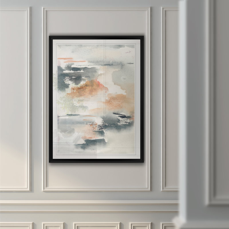 «Lily Pad Impressions II», peinture sur toile, H 18,5 po x l 24,5 po x P 1,5 po, Cadre noir