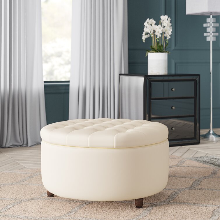 Sanni 28" Wide Faux Leather Round Storage Ottoman