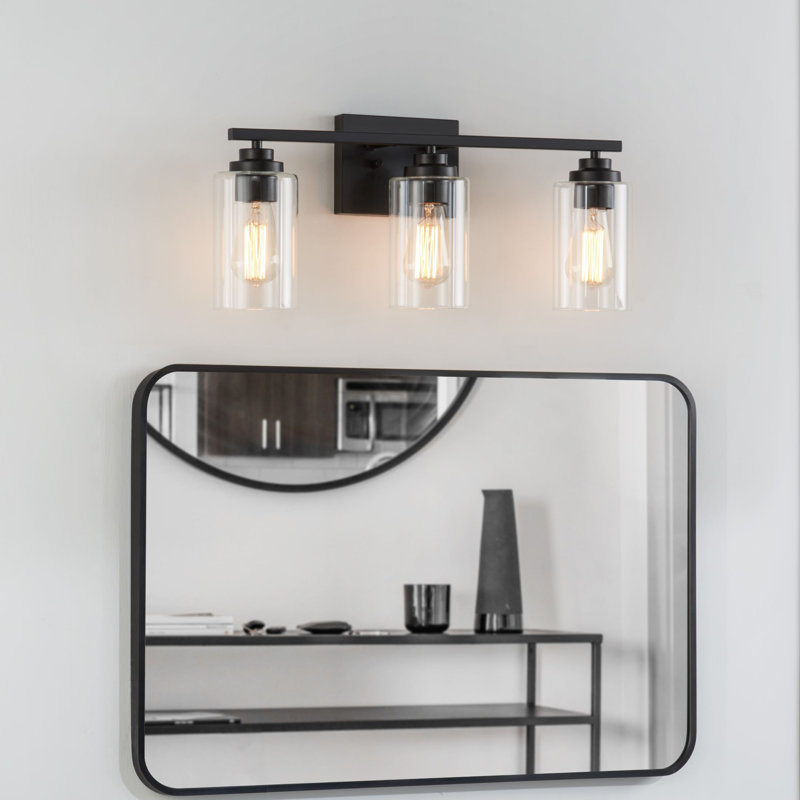 Quitterie - Éclairage pour meuble-lavabo, Noir mat, Clear, 3