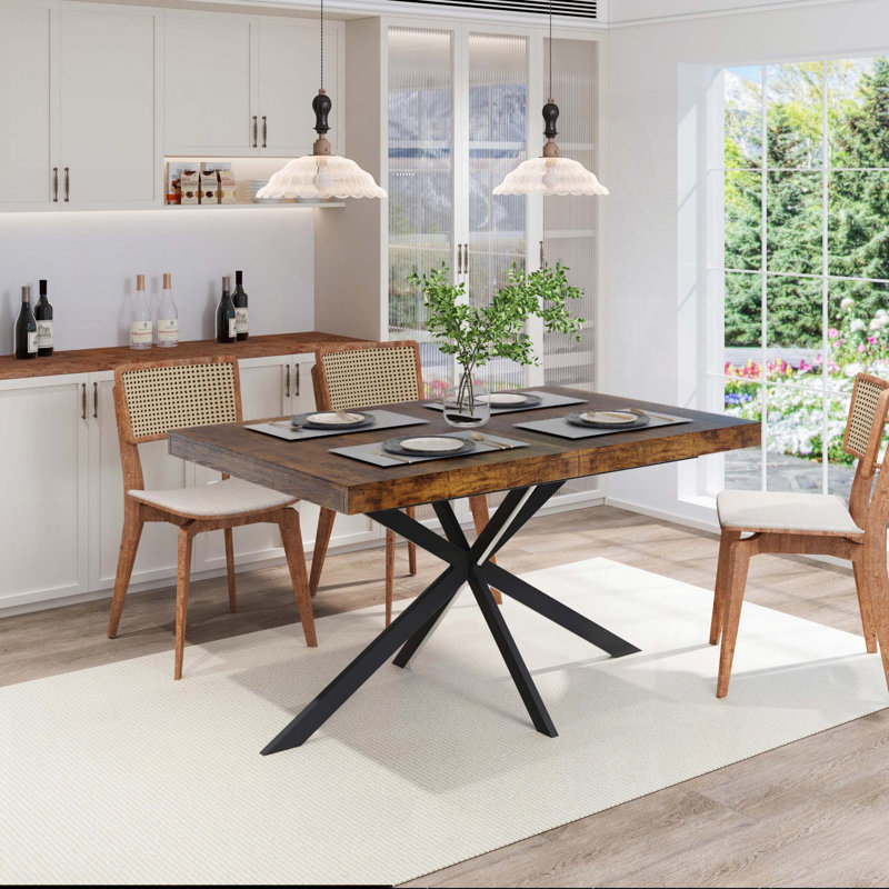 Table de salle à manger extensible rétro avec boîte de rangement Retro (55,11 po à 70,86 po, brun, 4 à 6 places), Brun