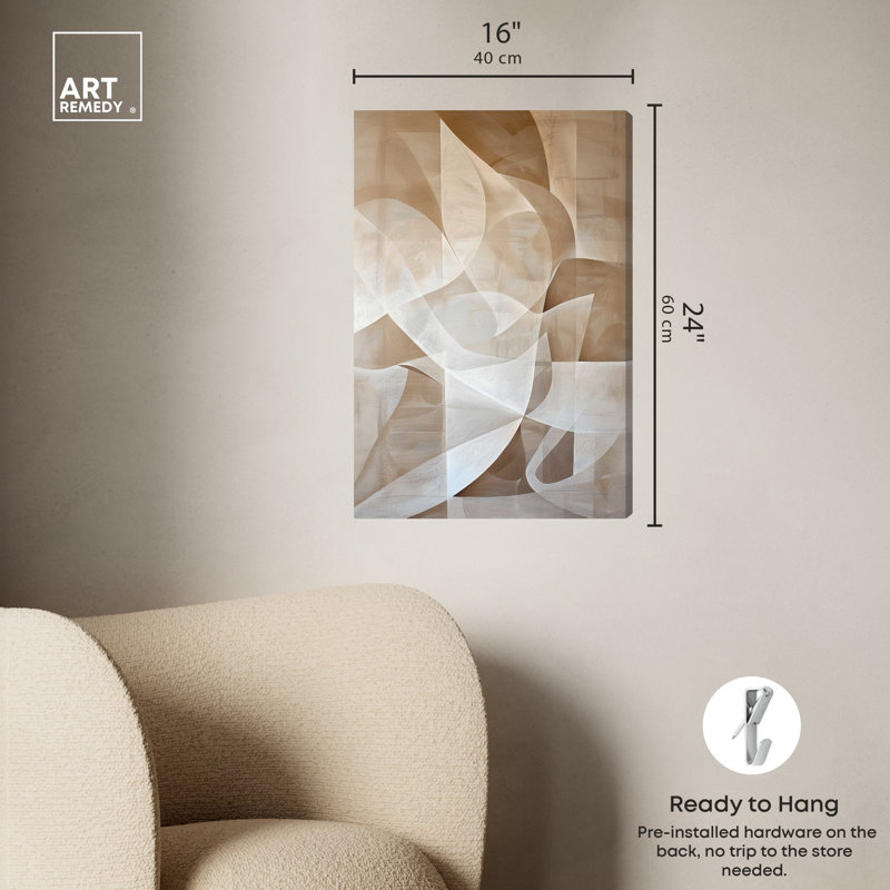 Scattered Thoughts Beige and White Abstract Canvas Wall Art, 16" x 24"