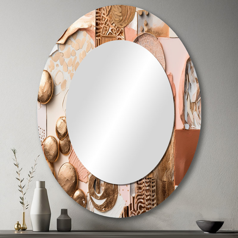 Or et blanc géométrique Serenity II - grand miroir mural ovale sur métal, 43 po x 33 po