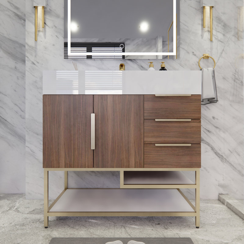 Ensemble de meuble-lavabo simple 36 po Glasgow, Bois de rose, Blanc