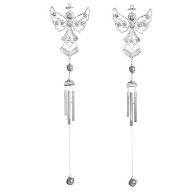 Coffret cadeau ICE ARMOUR 23 po long argent ange cuivre et gemme carillon de vent statue sculpture ornement décoration maison / chambre / jardin décoration pour la pendaison de crémaillère, vacances, spécial Noël 