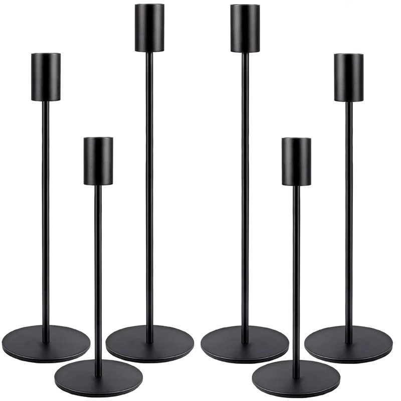 Matte Black Taper Candle Holders, 6 Pack