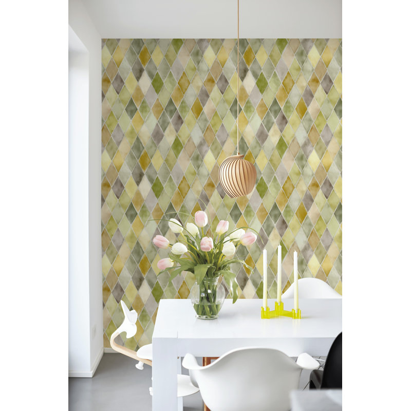 Rouleau double de papier peint aquarelle à motif de losanges doux et amovible