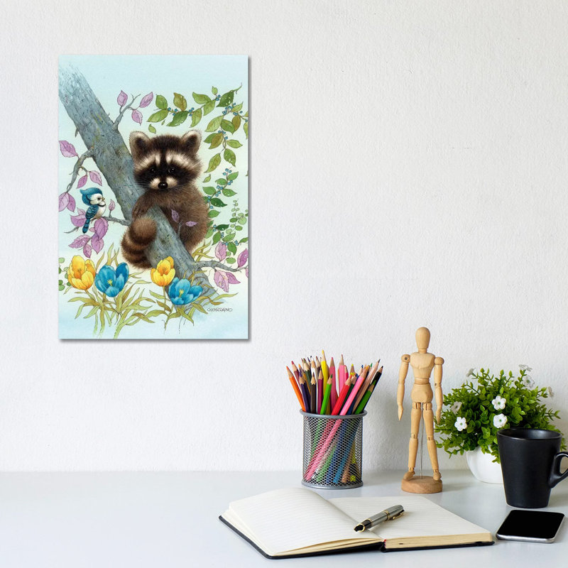 Raccoon On A Limb - Wrapped Canvas Print, 20.32 cm H x 30.48 cm W