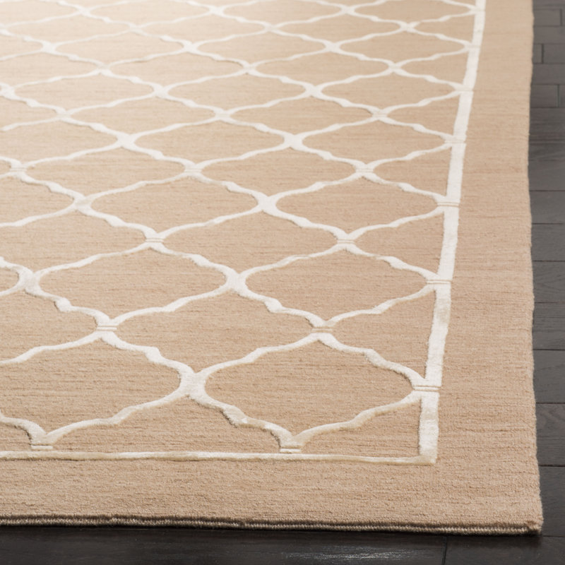 Tibetan Hand Knotted Silk & Wool Pile Geometric Rug, Rectangle 6' x 9'