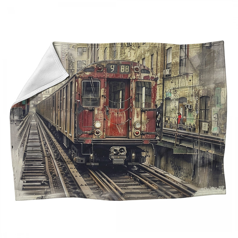 Subway train Fleece Throw Blanket - Transportation Throws for Sofas or Beds, 50" x 60"