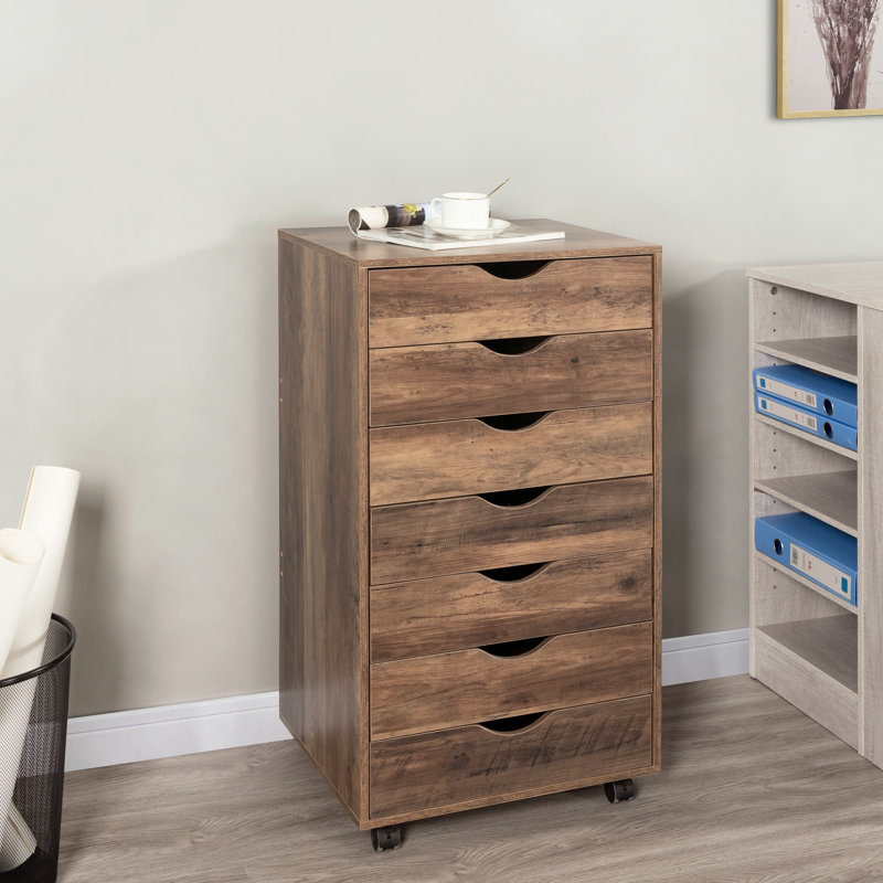 7-Drawer Mobile File Cabinet with Storage, Wood Storage Cabinet, Rolling Organizer for Office Supplies, Documents, Craft Materials, Home Office & Study
