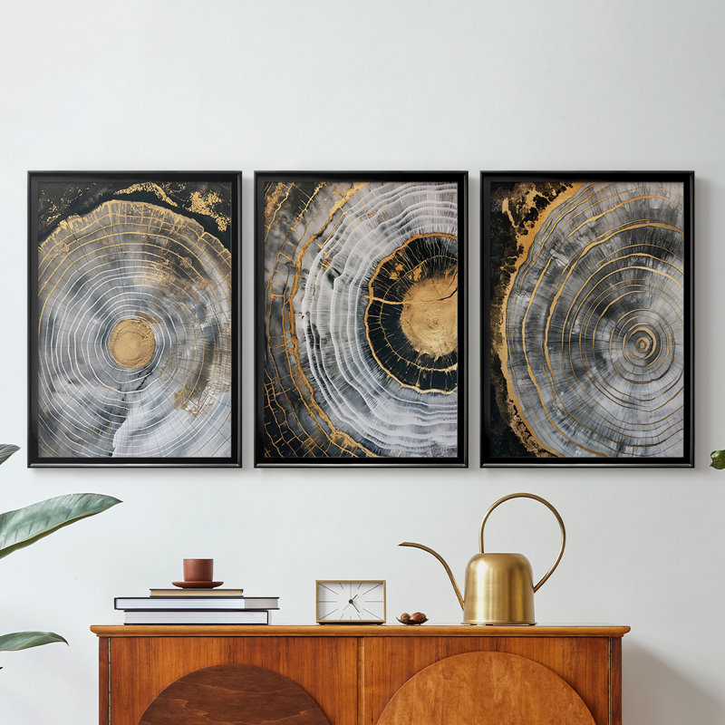 ABSTRACT Series CCXLVII - Toile tendue avec châssis sur mesure - 3 pièces, Noir, H 21 po x l 30 po
