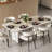 70.8" Modern White Stone Dining Table, Double-Layer Top with Dual Bases, Seats 6–8
