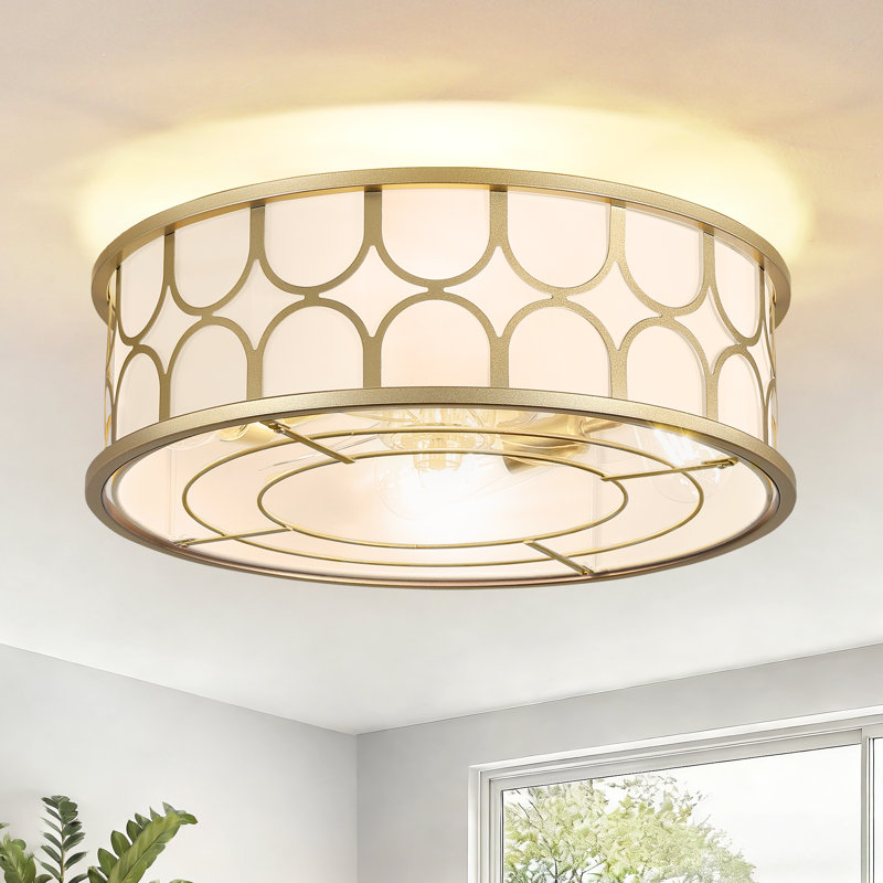 20" Modern Flush Mount Ceiling Fan With Light Kit And Remote Control, Gold
