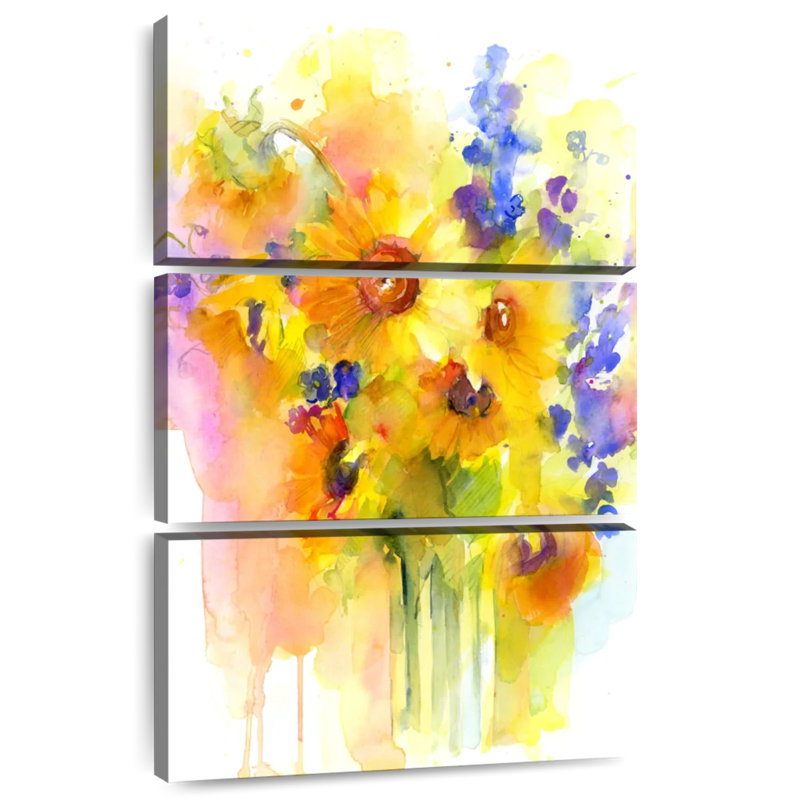 Harnek tournesols et delphinium, H 57 po x l 36 po