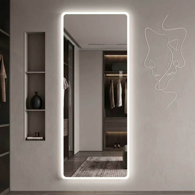 Modern LED Full Length Wall Mirror Dimmable Three Color Lighting HD Shatterproof Glass