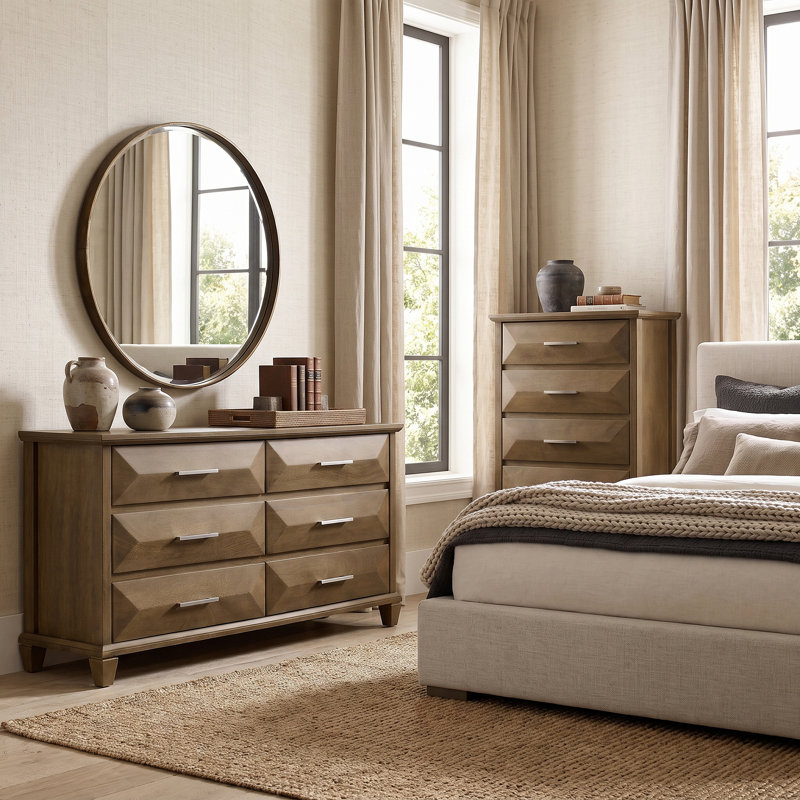 Pasha Transistional 2 Pieces Bedroom Set, Antique Oak, 2 Pcs: Dresser, Chest