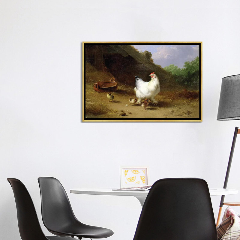 «A Hen with Her Chicks» par Theo van Rysselberghe - impression d'art graphique, H 26 po x l 40 po x 1,5 po, Aucun mat