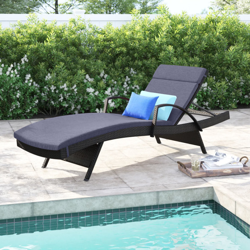 Billur Outdoor Chaise Lounge , Cushion Included, Navy Blue