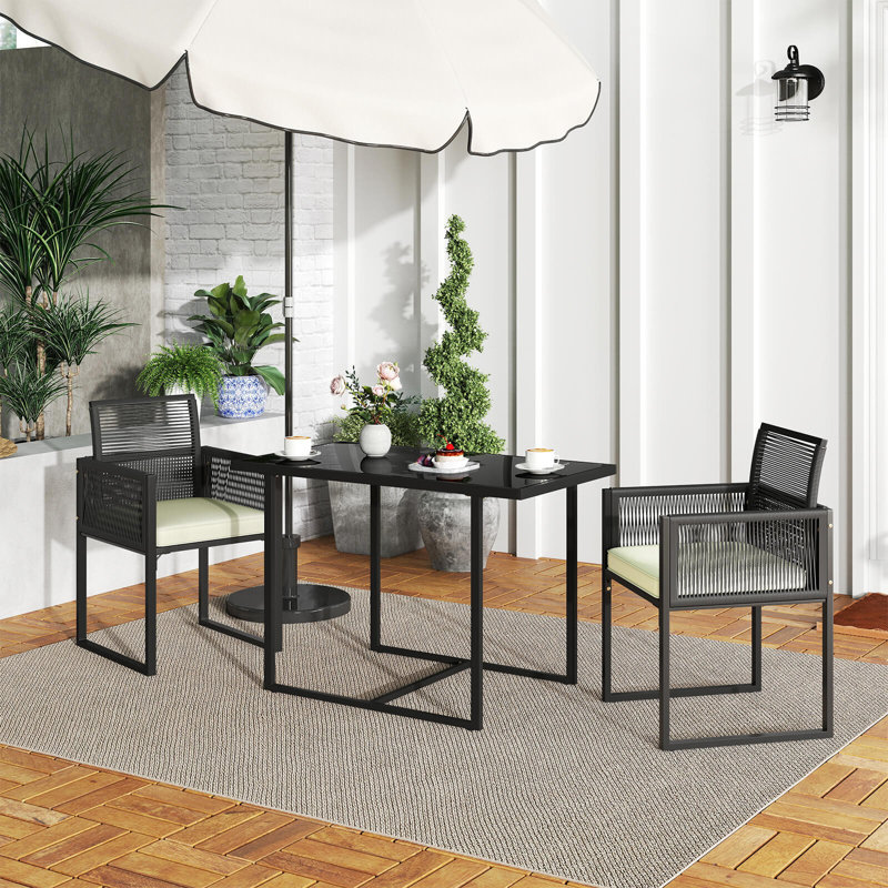 Ensemble de 3 chaises de patio en osier avec dossier pliant blanc