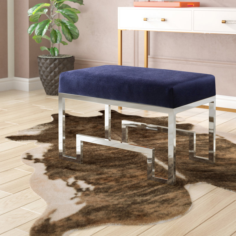 Tabouret de meuble-lavabo Pangea Home Declan Laurence, Acier poli lustré, Velours marine