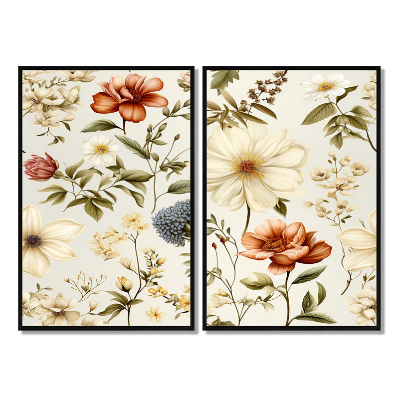 Jardin antique - impressions sur toile beiges 2 pièces, Noir, H 36 po x l 48 po, Impression encadrée flottante
