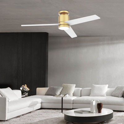 Ventilateur de plafond intelligent 52 pouces à 3 pales avec lumière et télécommande, commande vocale WiFi / Alexa, moteur à courant continu silencieux, intérieur / extérieur